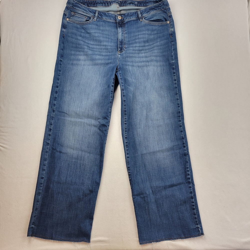 J Jill Denim Wide Leg Jeans Size 22 Blue Raw Hem Plus High‎ Rise Casual Boho